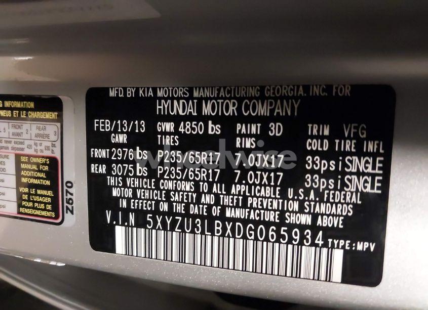 Photo 9 of 2013 Hyundai Santa FE SPORT (VIN 5XYZU3LBXDG065934)