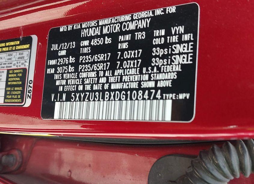 Photo 9 of 2013 Hyundai Santa FE SPORT (VIN 5XYZU3LBXDG108474)