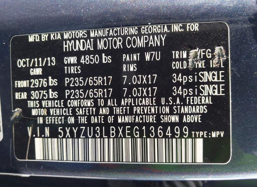 Photo 9 of 2014 Hyundai Santa FE SPORT 2.4L (VIN 5XYZU3LBXEG136499)