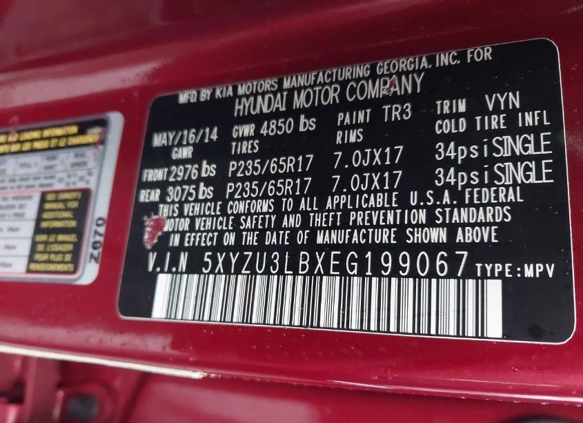 Photo 9 of 2014 Hyundai Santa FE SPORT 2.4L (VIN 5XYZU3LBXEG199067)