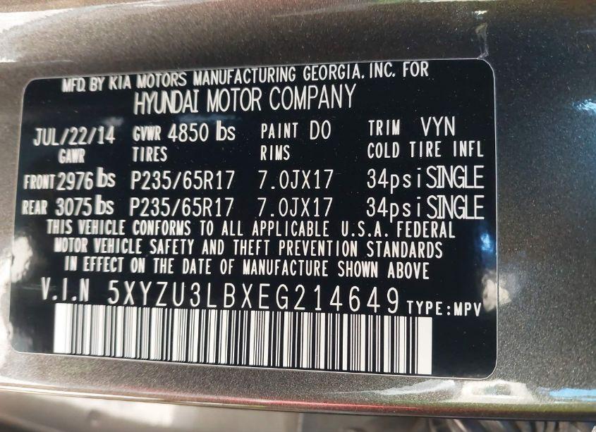 Photo 9 of 2014 Hyundai Santa FE SPORT 2.4L (VIN 5XYZU3LBXEG214649)