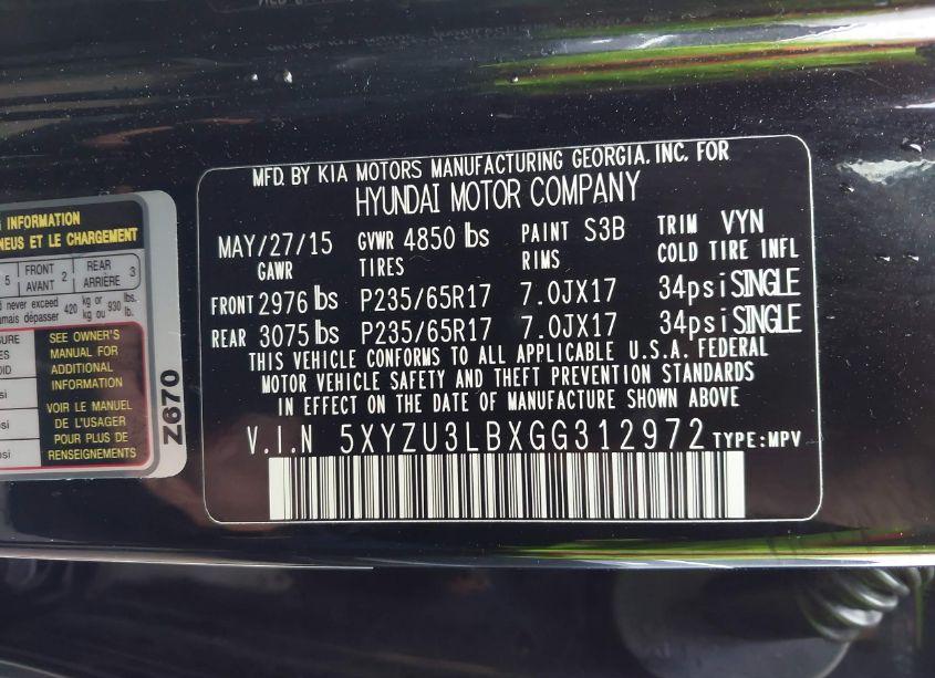 Photo 9 of 2016 Hyundai Santa FE SPORT 2.4L (VIN 5XYZU3LBXGG312972)