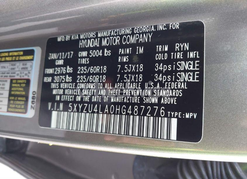 Photo 9 of 2017 Hyundai Santa FE SPORT 2.0T (VIN 5XYZU4LA0HG487276)