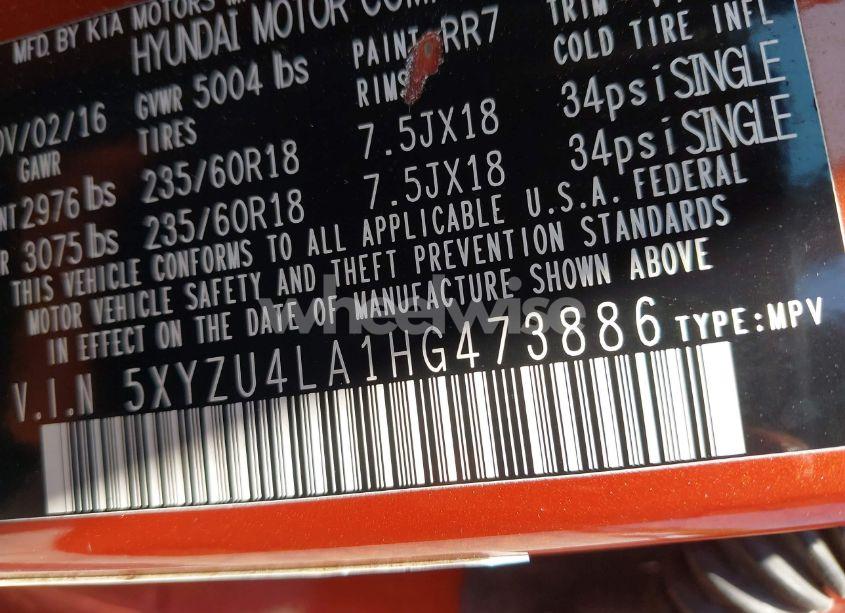 Photo 9 of 2017 Hyundai Santa FE SPORT 2.0T (VIN 5XYZU4LA1HG473886)