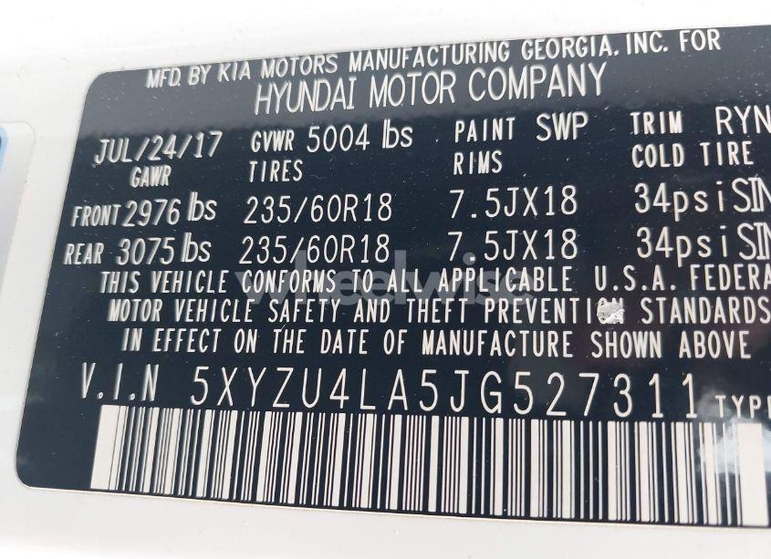 Photo 9 of 2018 Hyundai Santa FE SPORT 2.0T (VIN 5XYZU4LA5JG527311)