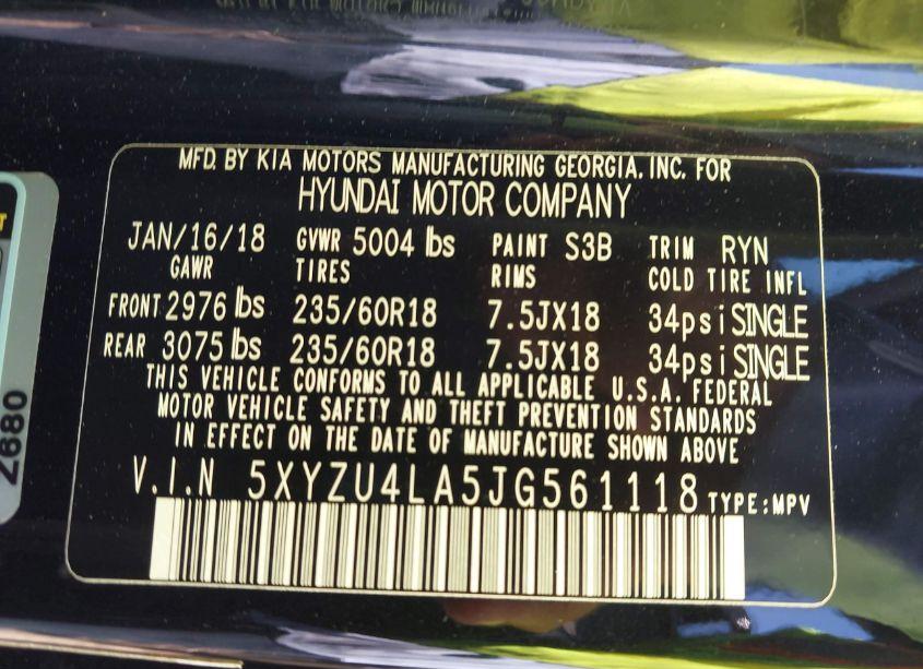 Photo 9 of 2018 Hyundai Santa FE SPORT 2.0T (VIN 5XYZU4LA5JG561118)