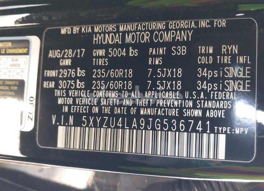 Photo 9 of 2018 Hyundai Santa FE SPORT 2.0T (VIN 5XYZU4LA9JG536741)