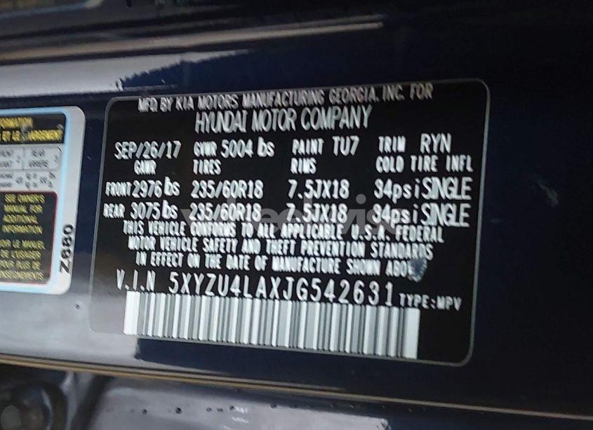 Photo 9 of 2018 Hyundai Santa FE SPORT 2.0T (VIN 5XYZU4LAXJG542631)