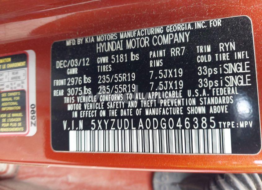 Photo 9 of 2013 Hyundai Santa FE SPORT 2.0T (VIN 5XYZUDLA0DG046385)