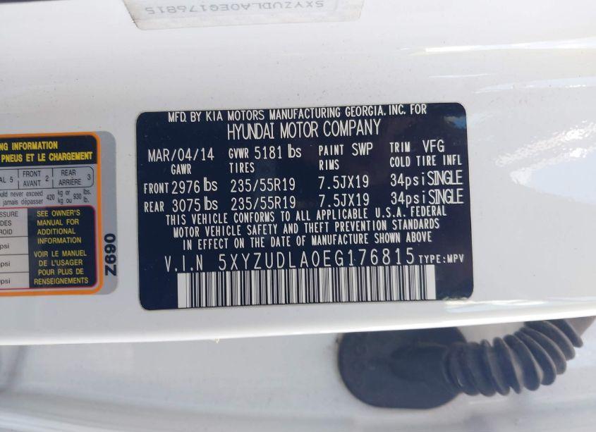 Photo 9 of 2014 Hyundai Santa FE SPORT 2.0L TURBO (VIN 5XYZUDLA0EG176815)