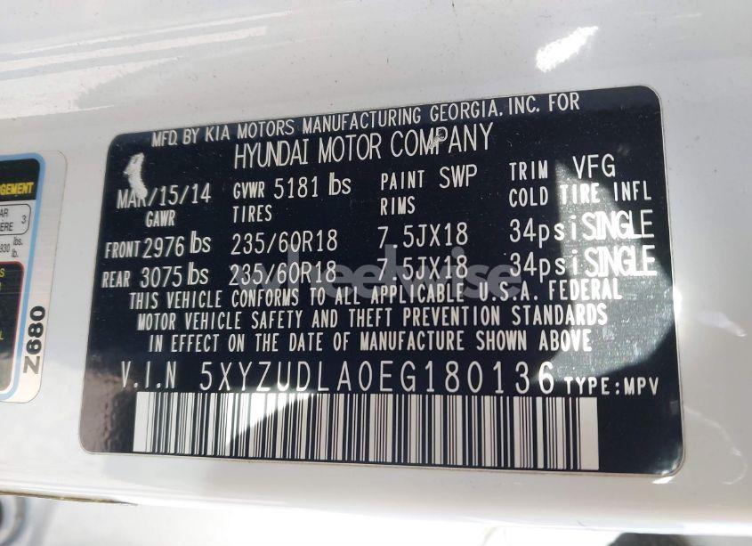 Photo 9 of 2014 Hyundai Santa FE SPORT 2.0L TURBO (VIN 5XYZUDLA0EG180136)