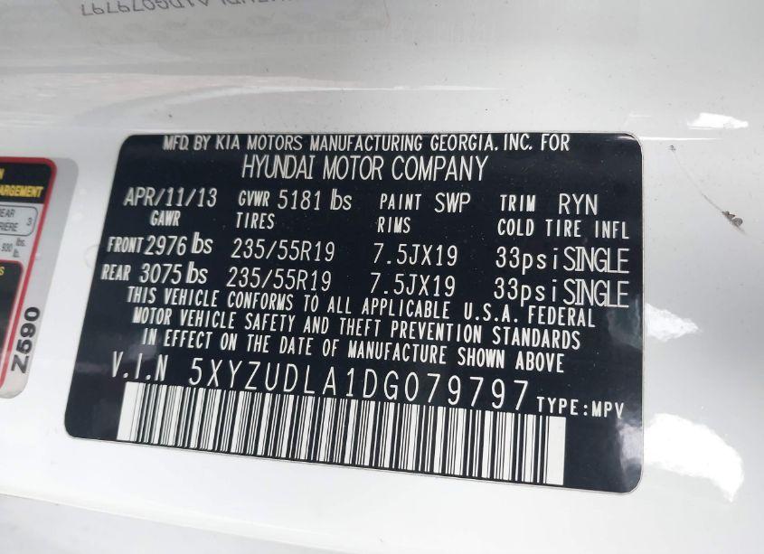 Photo 9 of 2013 Hyundai Santa FE SPORT 2.0T (VIN 5XYZUDLA1DG079797)