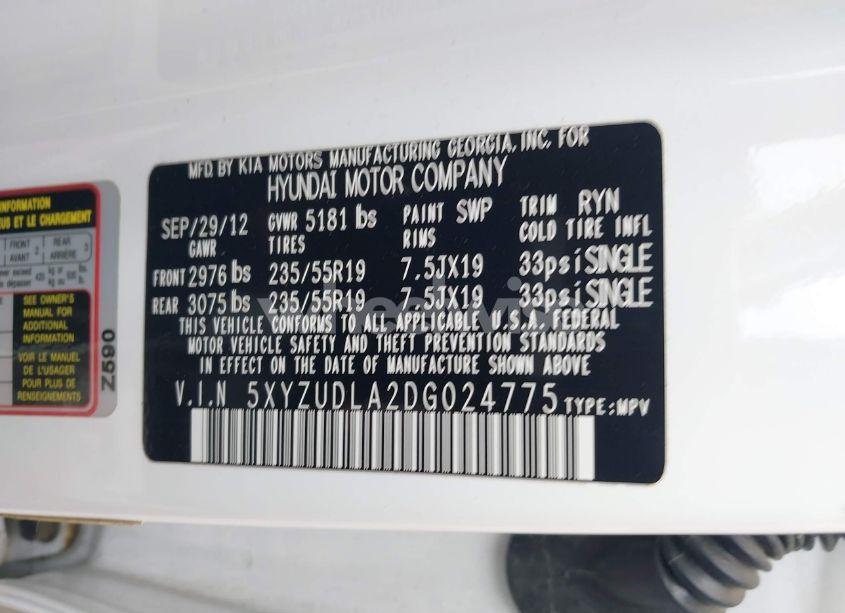 Photo 9 of 2013 Hyundai Santa FE SPORT 2.0T (VIN 5XYZUDLA2DG024775)