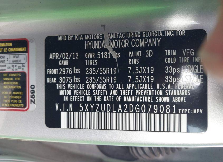 Photo 9 of 2013 Hyundai Santa FE SPORT 2.0T (VIN 5XYZUDLA2DG079081)