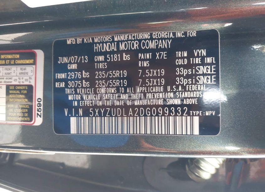 Photo 9 of 2013 Hyundai Santa FE SPORT 2.0T (VIN 5XYZUDLA2DG099332)