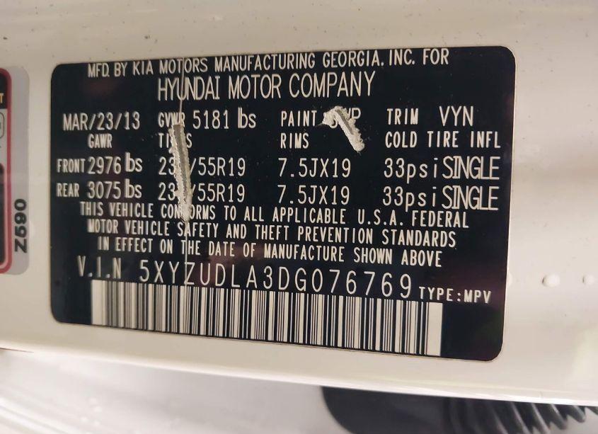 Photo 9 of 2013 Hyundai Santa FE SPORT 2.0T (VIN 5XYZUDLA3DG076769)