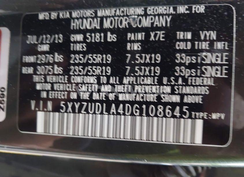 Photo 9 of 2013 Hyundai Santa FE SPORT 2.0T (VIN 5XYZUDLA4DG108645)