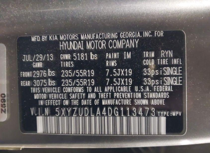 Photo 9 of 2013 Hyundai Santa FE SPORT 2.0T (VIN 5XYZUDLA4DG113473)