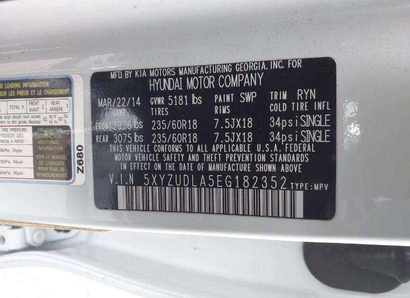 Photo 9 of 2014 Hyundai Santa FE SPORT 2.0L TURBO (VIN 5XYZUDLA5EG182352)