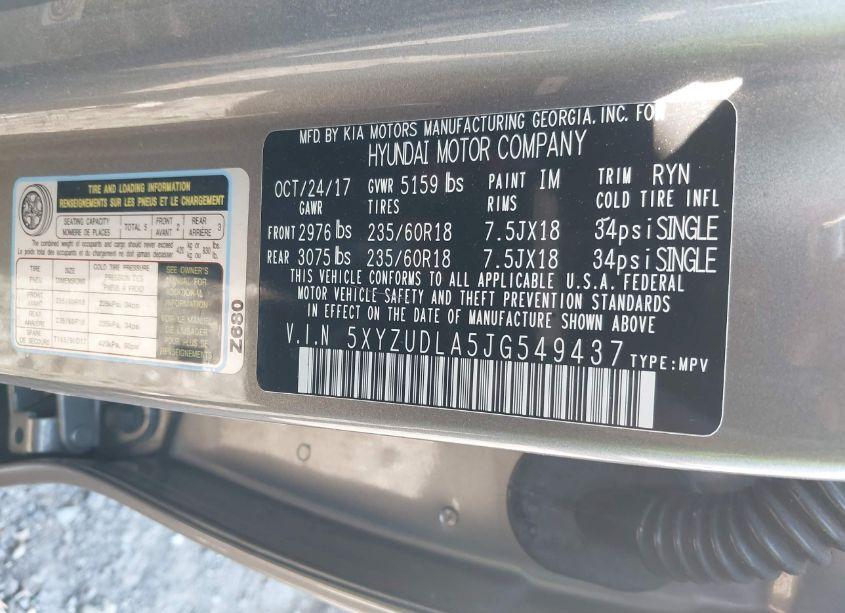 Photo 9 of 2018 Hyundai Santa FE SPORT 2.0T (VIN 5XYZUDLA5JG549437)