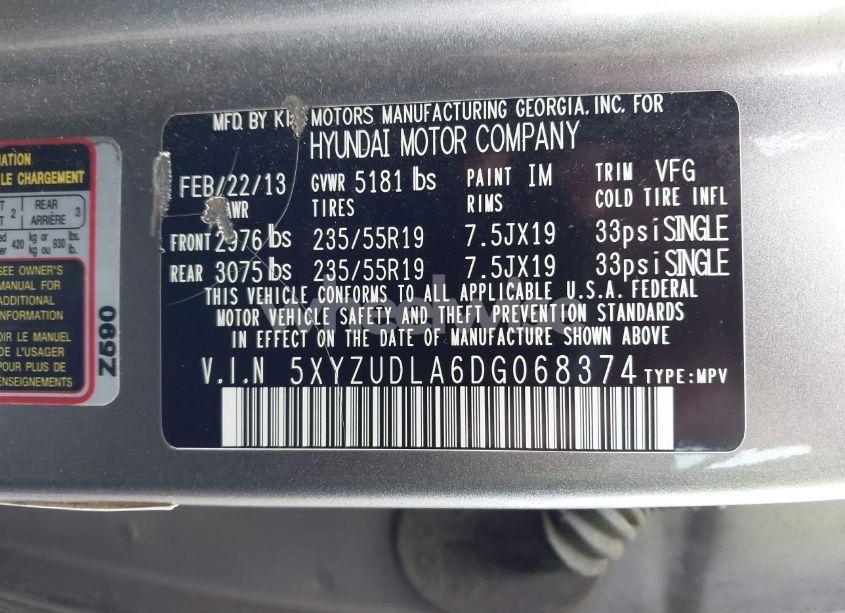 Photo 9 of 2013 Hyundai Santa FE SPORT 2.0T (VIN 5XYZUDLA6DG068374)