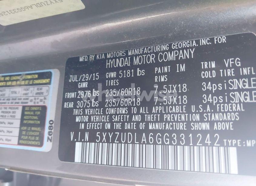 Photo 9 of 2016 Hyundai Santa FE SPORT 2.0L TURBO (VIN 5XYZUDLA6GG331242)