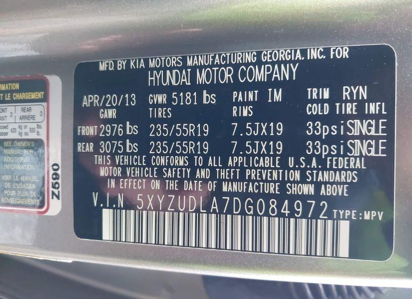 Photo 9 of 2013 Hyundai Santa FE SPORT 2.0T (VIN 5XYZUDLA7DG084972)