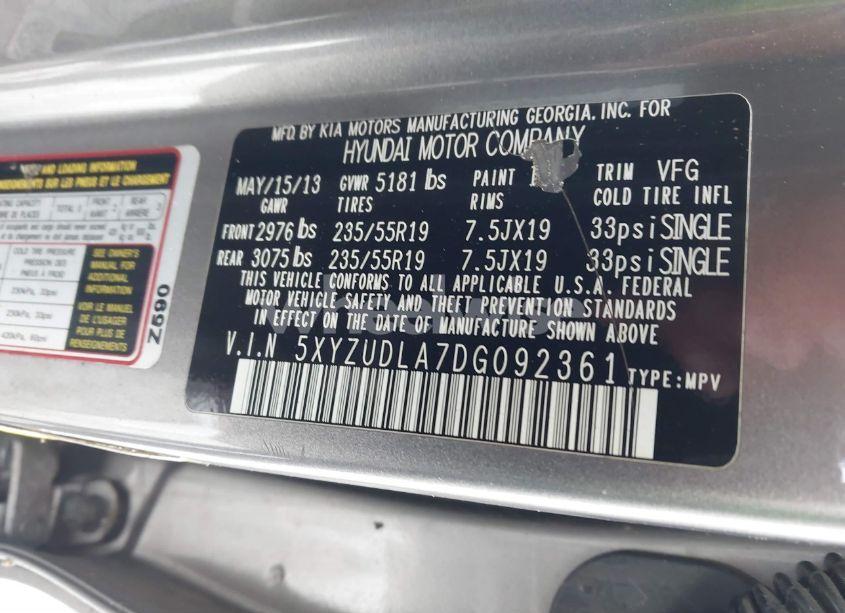 Photo 9 of 2013 Hyundai Santa FE SPORT 2.0T (VIN 5XYZUDLA7DG092361)