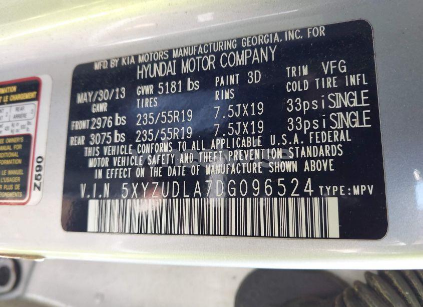 Photo 9 of 2013 Hyundai Santa FE SPORT 2.0T (VIN 5XYZUDLA7DG096524)