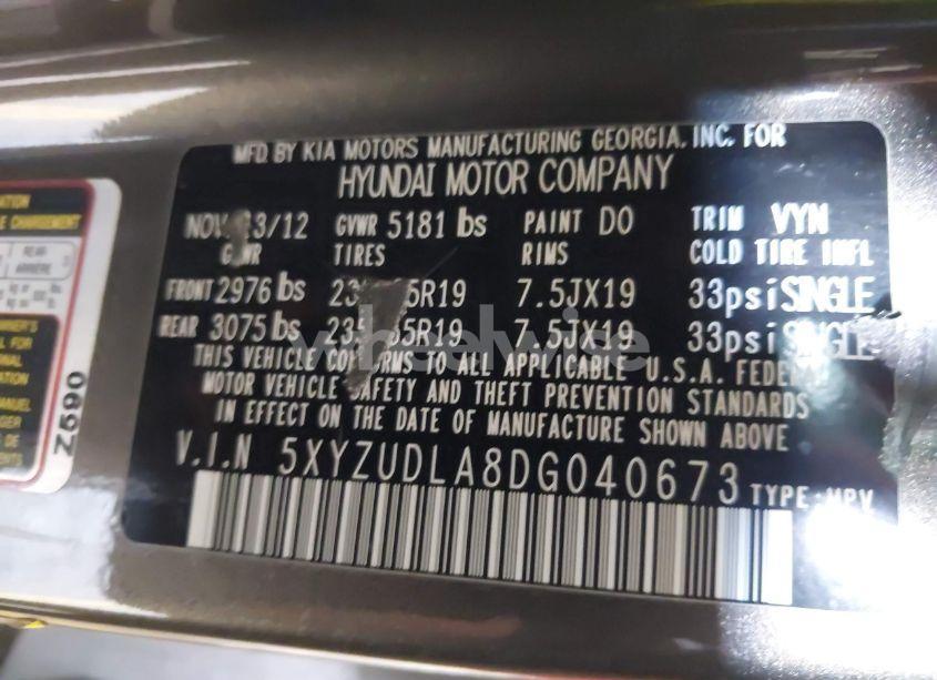 Photo 9 of 2013 Hyundai Santa FE SPORT 2.0T (VIN 5XYZUDLA8DG040673)