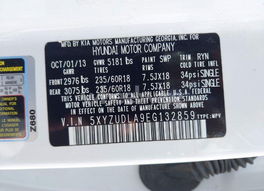 Photo 9 of 2014 Hyundai Santa FE SPORT 2.0L TURBO (VIN 5XYZUDLA9EG132859)