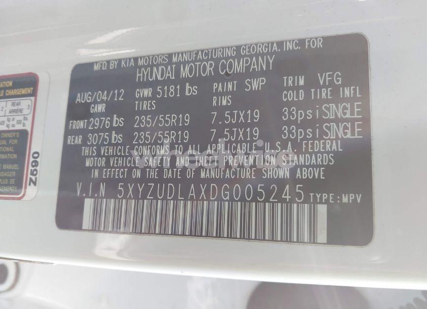 Photo 9 of 2013 Hyundai Santa FE SPORT 2.0T (VIN 5XYZUDLAXDG005245)