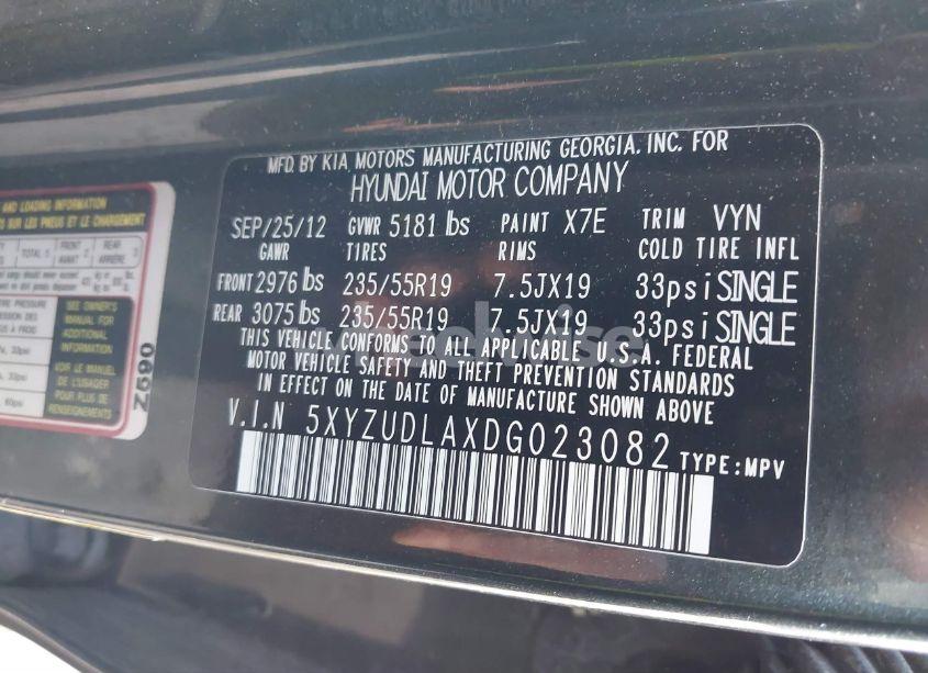 Photo 9 of 2013 Hyundai Santa FE SPORT 2.0T (VIN 5XYZUDLAXDG023082)