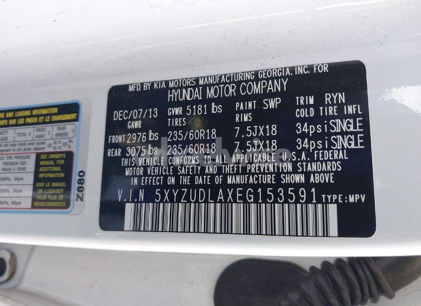 Photo 9 of 2014 Hyundai Santa FE SPORT 2.0L TURBO (VIN 5XYZUDLAXEG153591)