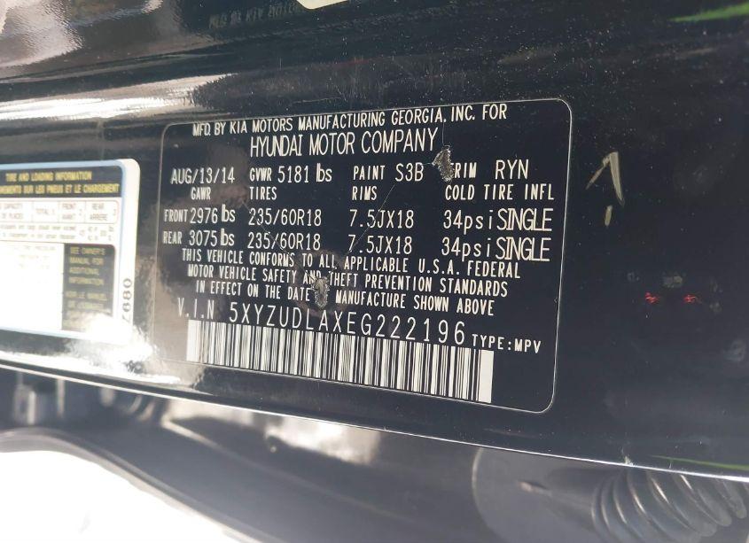 Photo 9 of 2014 Hyundai Santa FE SPORT 2.0L TURBO (A6) (VIN 5XYZUDLAXEG222196)