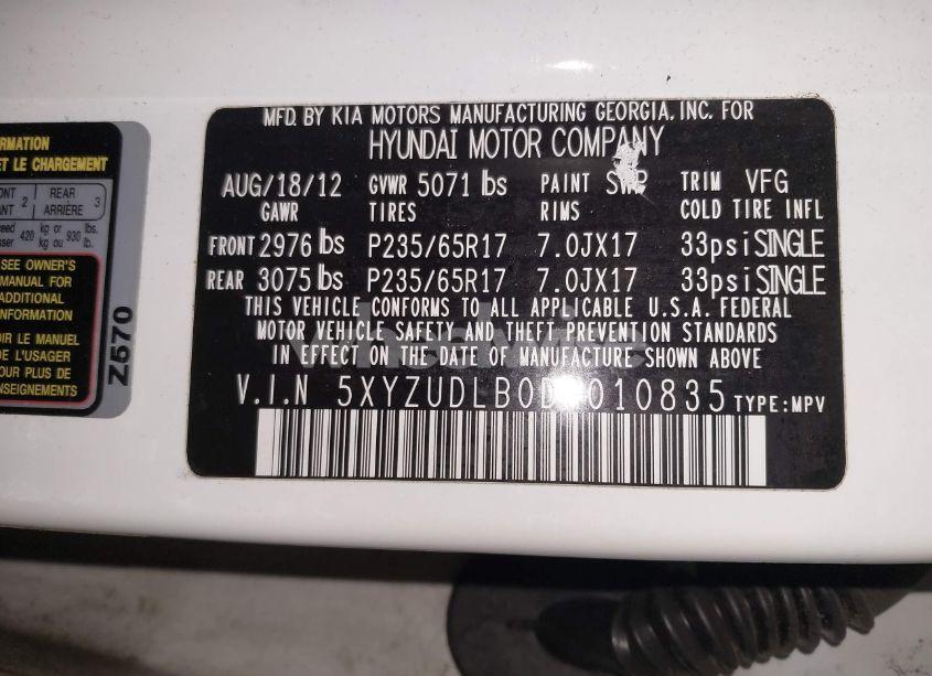 Photo 9 of 2013 Hyundai Santa FE SPORT (VIN 5XYZUDLB0DG010835)