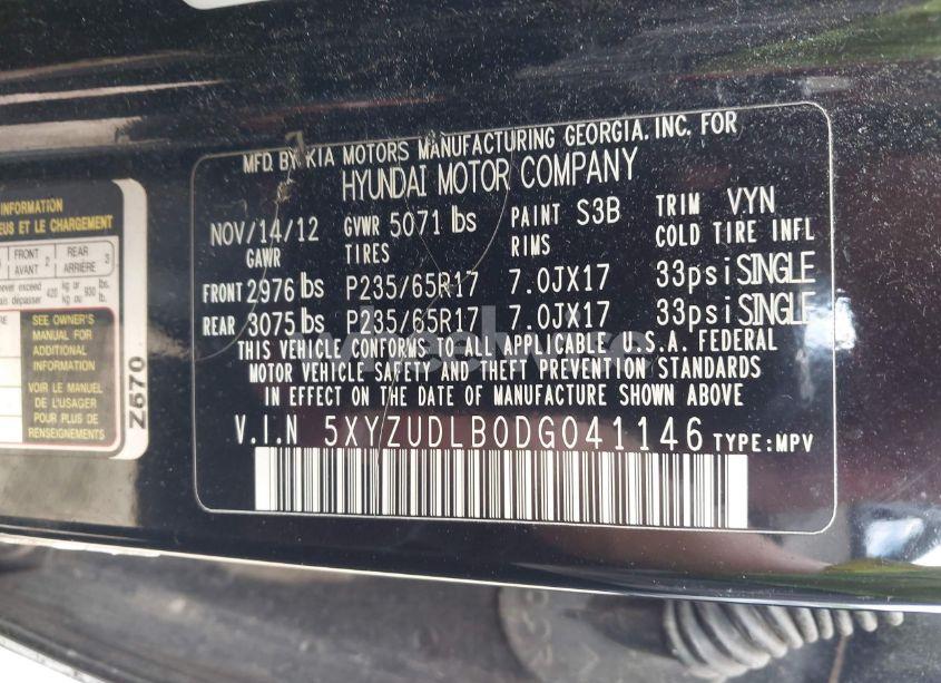 Photo 9 of 2013 Hyundai Santa FE SPORT (VIN 5XYZUDLB0DG041146)