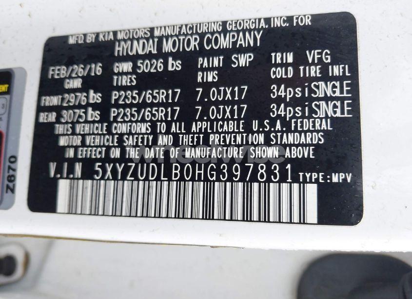 Photo 9 of 2017 Hyundai Santa FE SPORT 2.4L (VIN 5XYZUDLB0HG397831)