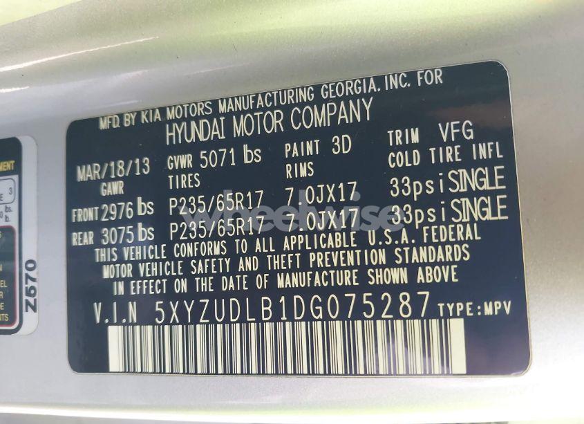 Photo 9 of 2013 Hyundai Santa FE SPORT (VIN 5XYZUDLB1DG075287)