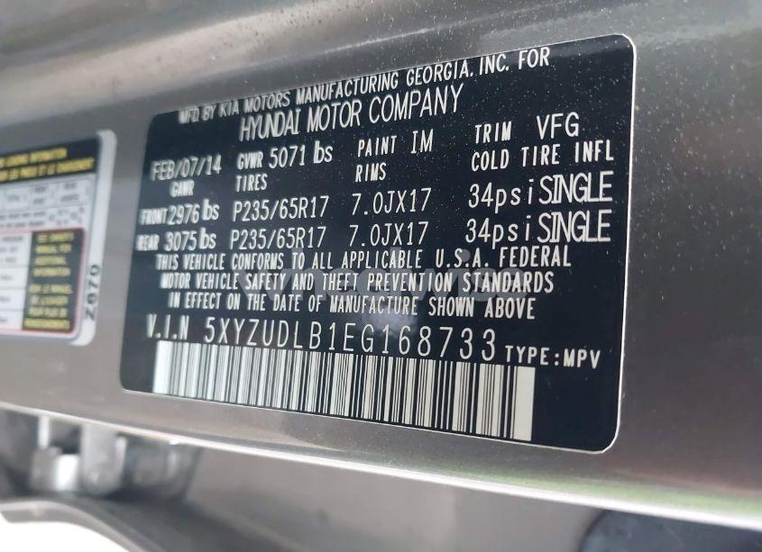 Photo 9 of 2014 Hyundai Santa FE SPORT 2.4L (VIN 5XYZUDLB1EG168733)