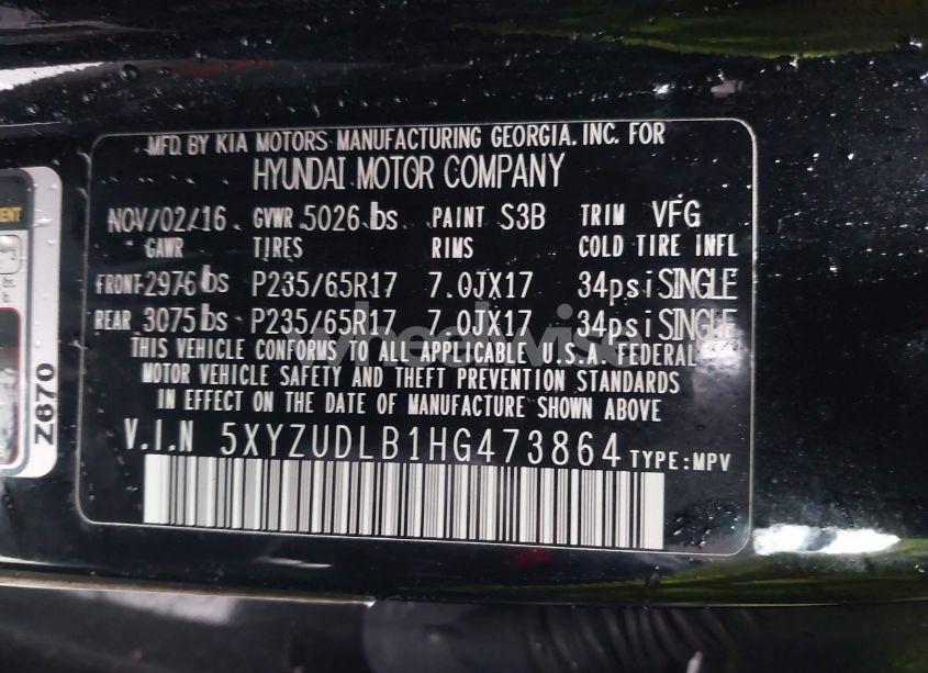 Photo 9 of 2017 Hyundai Santa FE SPORT 2.4L (VIN 5XYZUDLB1HG473864)