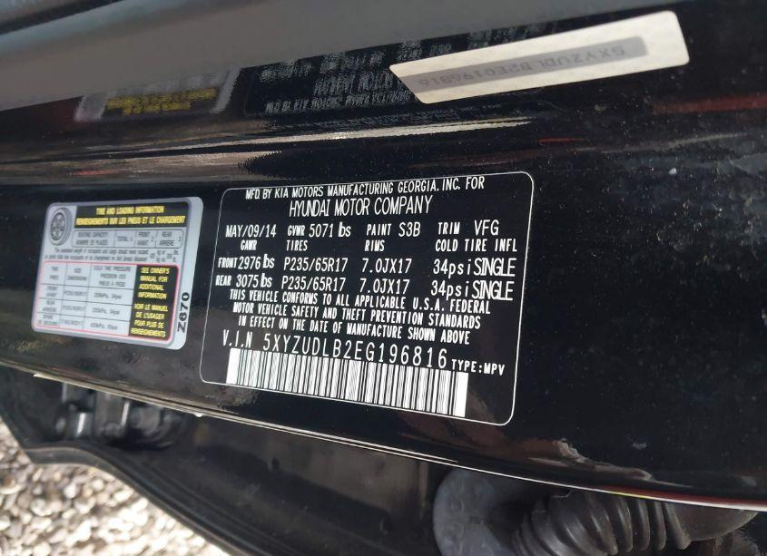 Photo 9 of 2014 Hyundai Santa FE SPORT 2.4L (VIN 5XYZUDLB2EG196816)