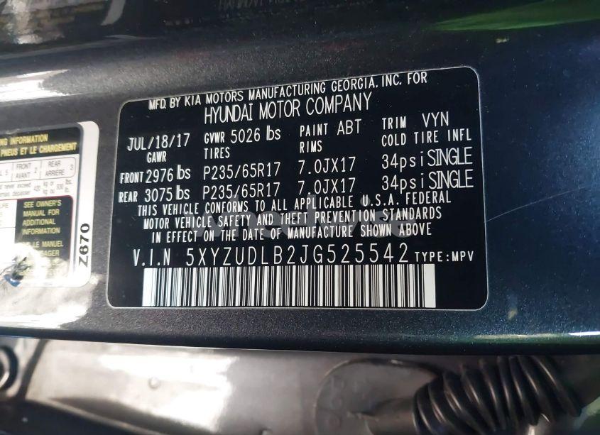 Photo 9 of 2018 Hyundai Santa FE SPORT 2.4L (VIN 5XYZUDLB2JG525542)