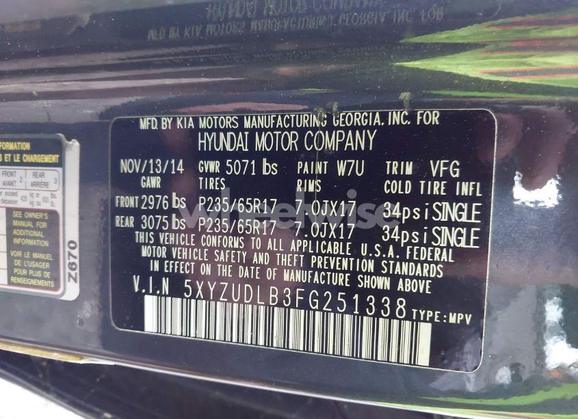 Photo 9 of 2015 Hyundai Santa FE SPORT 2.4L (VIN 5XYZUDLB3FG251338)