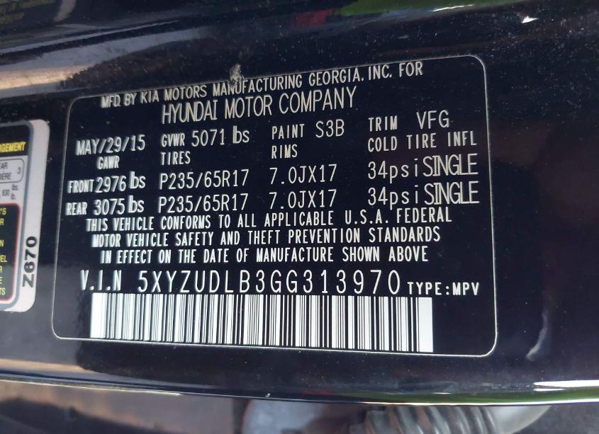 Photo 9 of 2016 Hyundai Santa FE SPORT 2.4L (VIN 5XYZUDLB3GG313970)