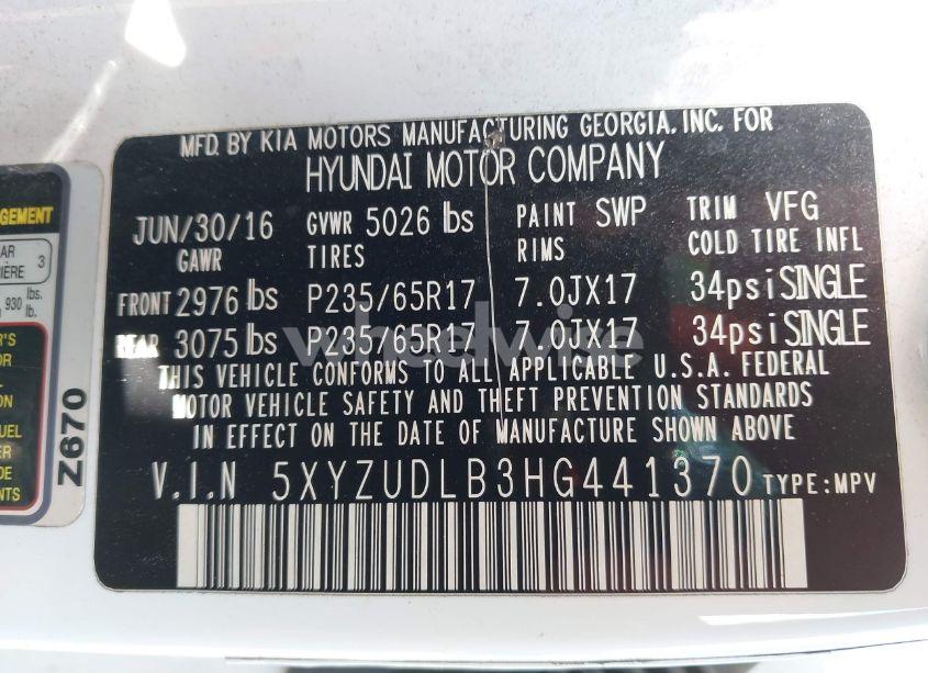 Photo 9 of 2017 Hyundai Santa FE SPORT 2.4L (VIN 5XYZUDLB3HG441370)