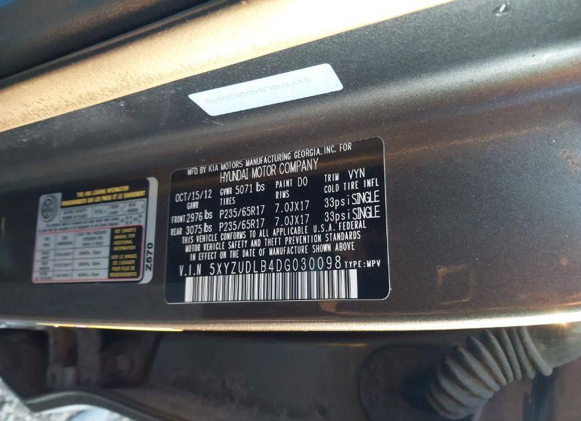 Photo 9 of 2013 Hyundai Santa FE SPORT (VIN 5XYZUDLB4DG030098)