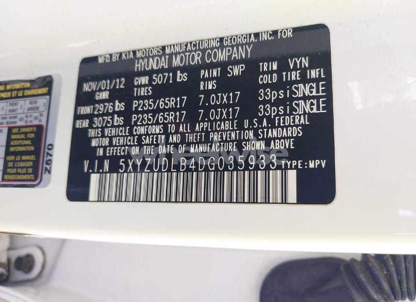 Photo 9 of 2013 Hyundai Santa FE SPORT (VIN 5XYZUDLB4DG035933)