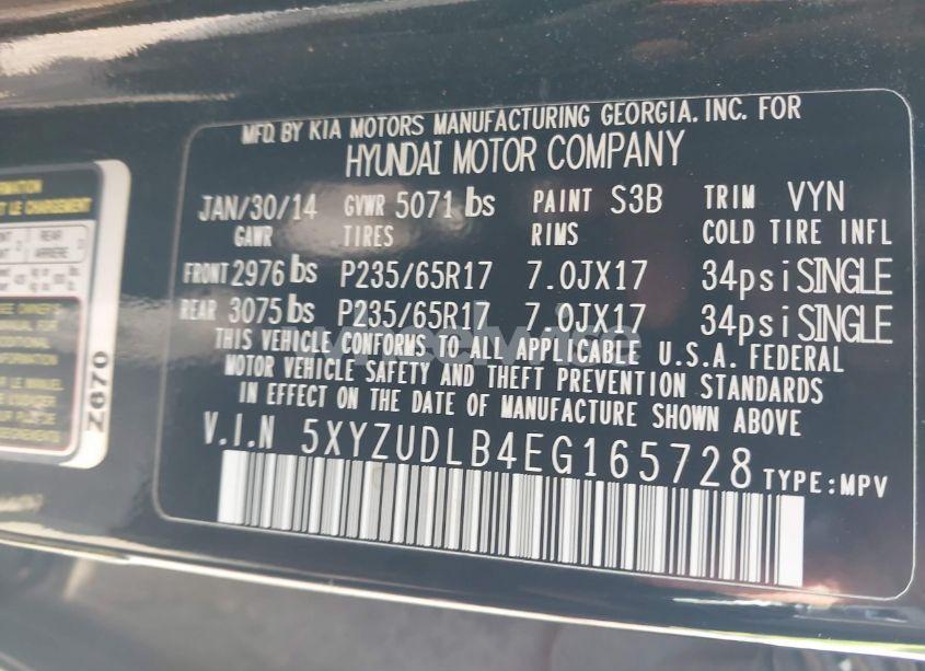 Photo 9 of 2014 Hyundai Santa FE SPORT 2.4L (VIN 5XYZUDLB4EG165728)