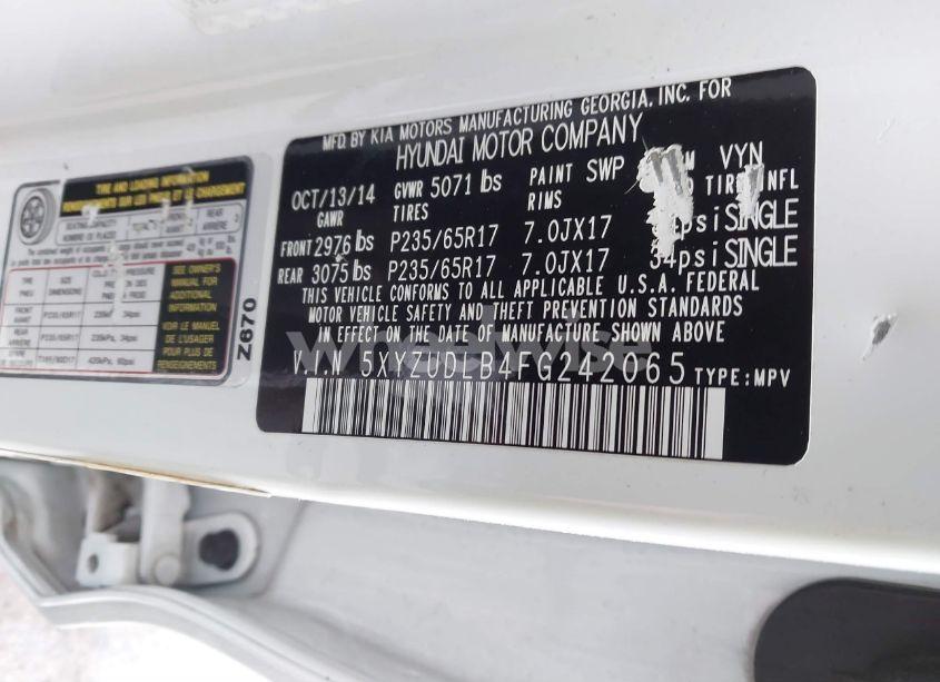 Photo 9 of 2015 Hyundai Santa FE SPORT 2.4L (VIN 5XYZUDLB4FG242065)